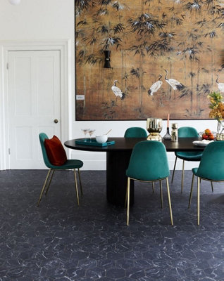 Italian Black Marble Tile Vinyl by Remland (3m x 2m) - 3
