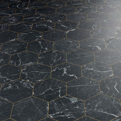 Italian Black Marble Tile Vinyl by Remland (3m x 3m)