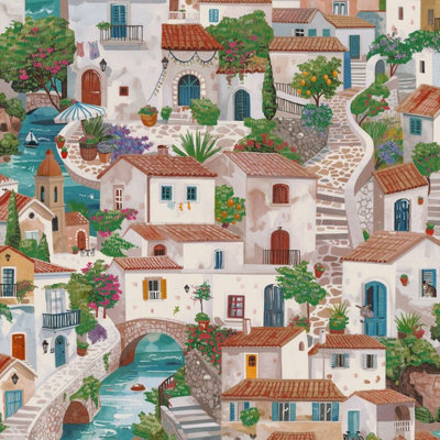 画家Silvio Di Volo イタリア　絵サイズ30x40額サイズ60x49 Italian Buildings Wallpaper Multi Holden 14280