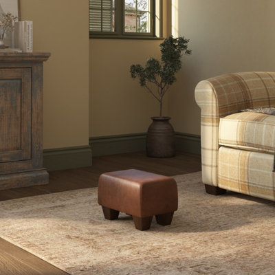Italian Leather Small Footstools Italian Leather - Rust Brown ...