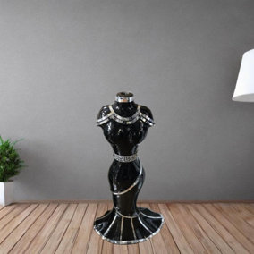 Italian Sparkly Vase Romany Mirrored Mosaic Lady Shape 60X40Cm (Black)