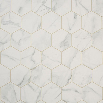 Italian White Marble Tile Vinyl by Remland (10m x 2m)