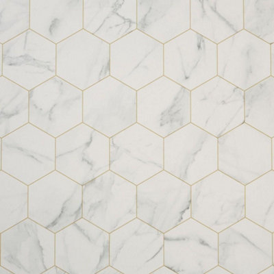 Italian White Marble Tile Vinyl by Remland (5m x 2m)