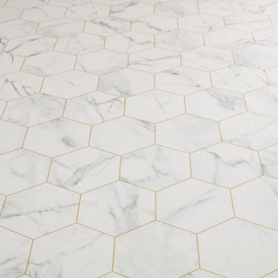 Italian White Marble Tile Vinyl by Remland (5m x 2m)