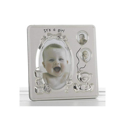 Its A Girl Satin Silver Baby Photo Frame