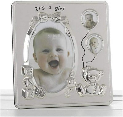 Its A Girl Satin Silver Baby Photo Frame