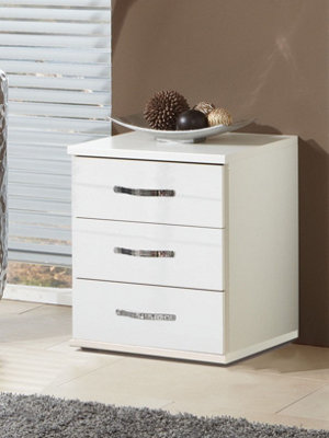 Ivana German White Gloss 3 Drawer Bedside