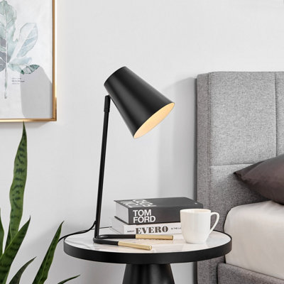 IVO Sleek Matte Black and Gold Chrome Metal Table Lamp Light Including A Rated Energy Efficient LED Bulb