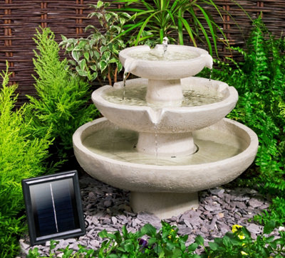 Ivory 3-Tier Cascading Solar Powered Water Feature Self Contained 42cm