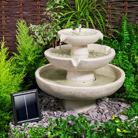 Ivory 3-Tier Cascading Solar Powered Water Feature Self Contained 42cm
