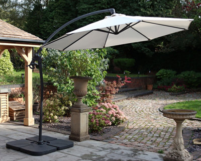 Ivory 3m Deluxe Pedal Operated Rotational Cantilever Powder Coated Parasol with Cross Stand