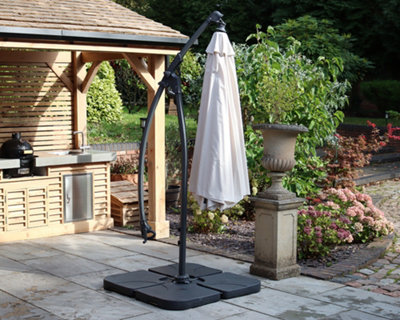 Ivory 3m Deluxe Pedal Operated Rotational Cantilever Powder Coated Parasol with Cross Stand - 3