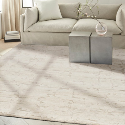 Ivory Abstract Rug Handmade Luxurious Modern Wool Rug for Living Room and Bedroom-259cm X 351cm