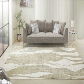 Ivory Abstract Wool Luxurious Modern Easy to Clean Abstract Dining Room Bedroom and Living Room Rug -170cm X 240cm
