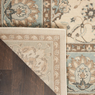 Ivory Aqua Luxurious Traditional Easy to clean Rug for Dining Room Bed ...