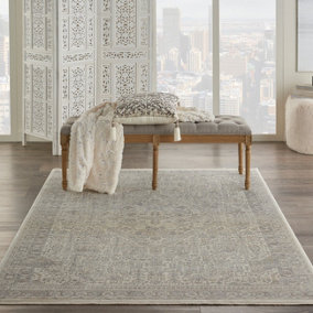 Ivory Beige Luxurious Modern Bordered Floral Rug For Dining Room Bedroom & Living Room-160cm X 236cm