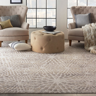 Ivory Beige Silky Textures Abstract Floral Modern Rug For Bedroom & Living Room-66 X 229cm (Runner)
