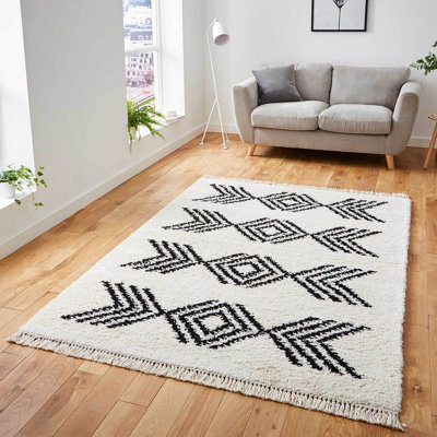 Ivory/Black Geometric Rug For Living Room Dinning Room Utility Room ...