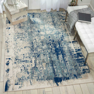 Ivory Blue Abstract Luxurious Modern Easy to clean Rug for Dining Room Bed Room and Living Room-282cm X 389cm