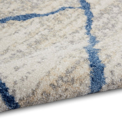 Ivory Blue Abstract Modern Rug For Dining Room-229cm X 300cm - 3
