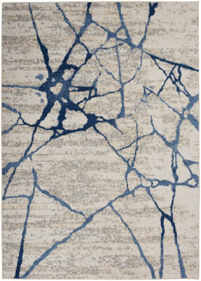 Ivory Blue Abstract Modern Rug For Dining Room-229cm X 300cm - 4