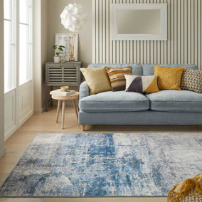 Ivory Blue Abstract Polyester Modern Soft Bedroom, LivingRoom Rug - 120cm X 180cm