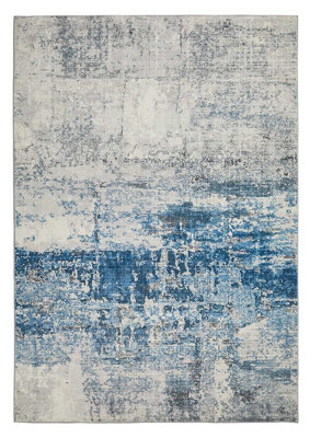 Ivory Blue Abstract Polyester Modern Soft Bedroom, LivingRoom Rug - 120cm X 180cm