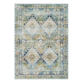 Ivory Blue Green Rug, Floral Rug, Persian Rug, Stain-Resistant Traditional Rug for Bedroom, & Dining Room-122cm (Circle)