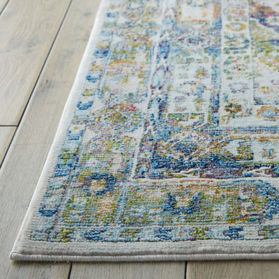 Ivory Blue Green Rug, Floral Rug, Persian Rug, Stain-Resistant ...