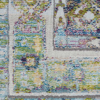 Ivory Blue Green Rug, Floral Rug, Persian Rug, Stain-Resistant ...
