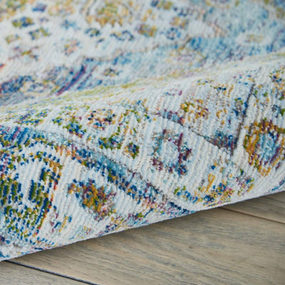 Ivory Blue Green Rug, Floral Rug, Persian Rug, Stain-Resistant ...