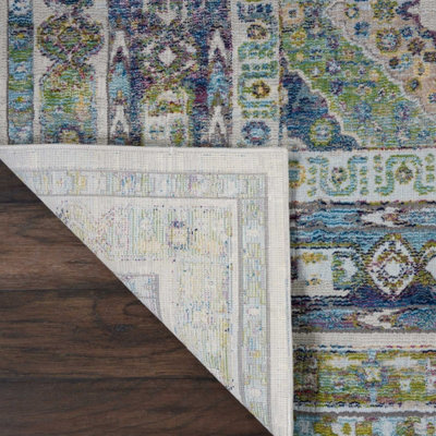 Ivory Blue Green Rug, Floral Rug, Persian Rug, Stain-Resistant Traditional Rug for Bedroom, & Dining Room-160cm X 229cm