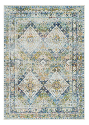 Ivory Blue Green Rug, Floral Rug, Persian Rug, Stain-Resistant Traditional Rug for Bedroom, & Dining Room-239cm X 300cm