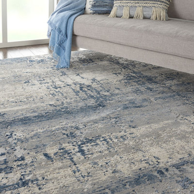 Ivory Blue Luxurious Abstract Modern Machine Made Easy to Clean Rug for Living Room Bedroom and Dining Room-120cm X 180cm
