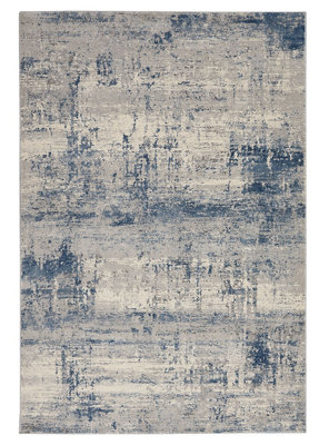 Ivory Blue Luxurious Abstract Modern Machine Made Easy to Clean Rug for Living Room Bedroom and Dining Room-120cm X 180cm