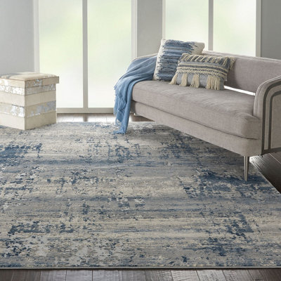 Ivory Blue Luxurious Abstract Modern Machine Made Easy to Clean Rug for Living Room Bedroom and Dining Room-282cm X 389cm