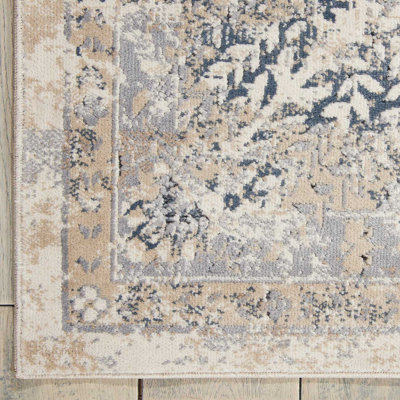 Ivory Blue Luxurious Traditional Floral Easy to clean Rug for Dining Room Bed Room and Living Room-274cm X 366cm