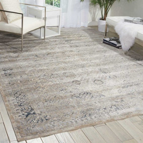 Ivory Blue Luxurious Traditional Floral Easy to clean Rug for Dining Room Bed Room and Living Room-66 X 231cm (Runner)