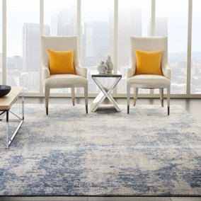 Ivory Blue Modern Abstract Easy To Clean Rug For Dining Room Bedroom & Living Room-119cm X 180cm