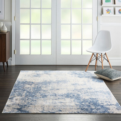 Ivory Blue Modern Abstract Easy To Clean Rug For Dining Room Bedroom & Living Room-282cm X 389cm