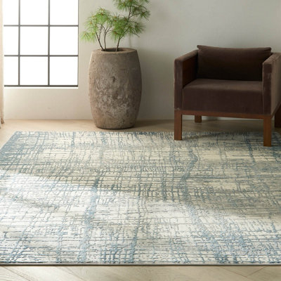 Ivory Blue Modern Easy to Clean Abstract Ruf For Bedroom Dining Room And Living Room-122cm X 183cm