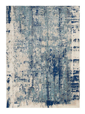 Ivory Blue Rug, Anti-Shed Abstract Rug with 10mm Thick, Luxurious Modern Rug for Bedroom, & Dining Room-160cm X 221cm