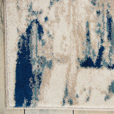Ivory Blue Rug, Anti-Shed Abstract Rug with 10mm Thick, Luxurious Modern Rug for Bedroom, & Dining Room-282cm X 389cm