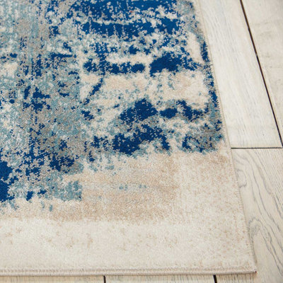 Ivory Blue Rug, Anti-Shed Abstract Rug with 10mm Thick, Luxurious Modern Rug for Bedroom, & Dining Room-282cm X 389cm