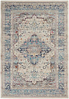 Ivory Blue Rug, Stain-Resistant Bordered Floral Rug, Traditional Luxurious Rug for Bedroom, & Dining Room-121cm X 173cm