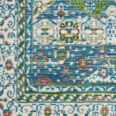 Ivory Blue Rug, Stain-Resistant Luxurious Rug, Traditional Bordered ...