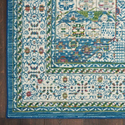 Ivory Blue Rug, Stain-Resistant Luxurious Rug, Traditional Bordered ...