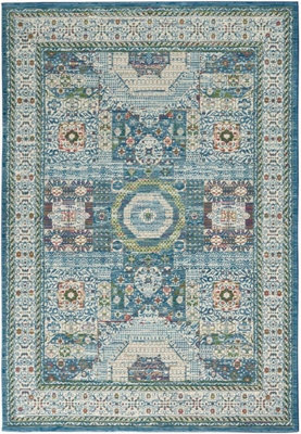 Ivory Blue Rug, Stain-Resistant Luxurious Rug, Traditional Bordered Floral Rug for Bedroom, & DiningRoom-61cm X 183cm (Runner)