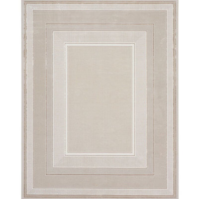 Ivory Bordered Polyester Modern Soft Bedroom, LivingRoom Rug - 119cm X 180cm