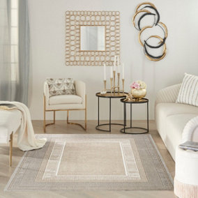 Ivory Bordered Polyester Modern Soft Bedroom, LivingRoom Rug - 119cm X 180cm